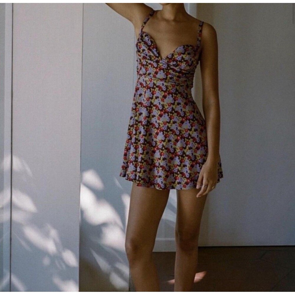 Urban Outfitters Purple Marianne Ditsy Print Mini Dress Babydoll Summer Size L